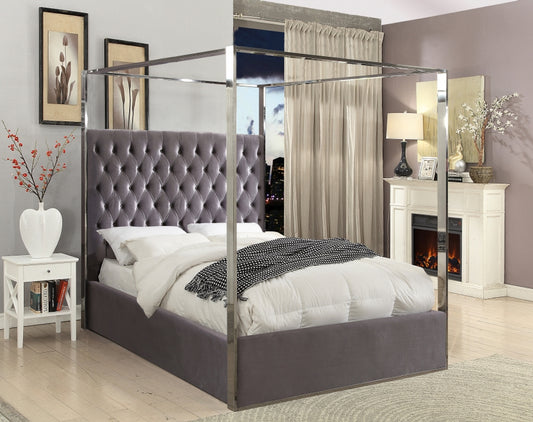 Porter Gray Velvet Canopy Bed