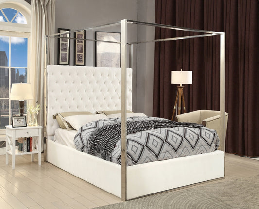 Porter Canopy White Velvet Bed