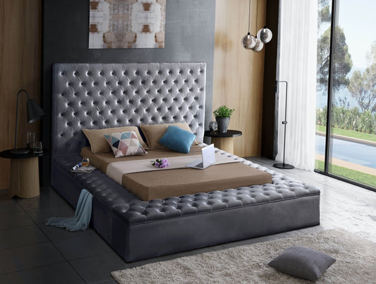 King Tufted Gray Platform Storage Bed