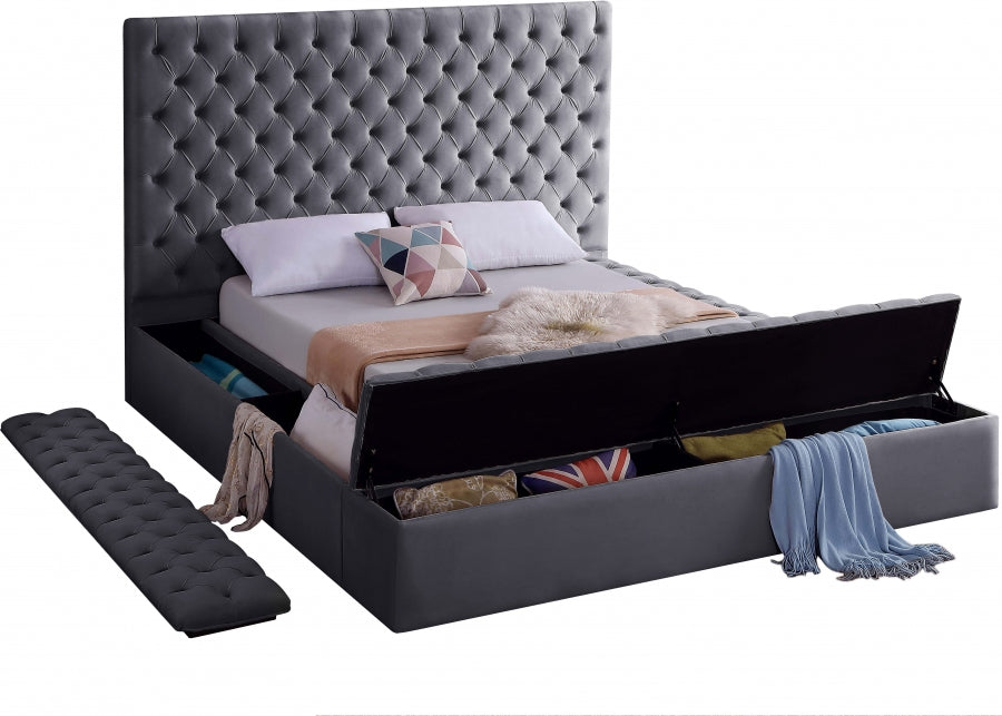 King Tufted Gray Platform Storage Bed