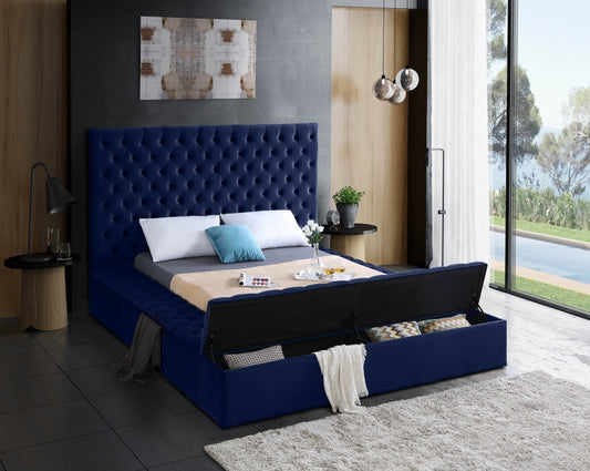 Navy Bliss Tufted Storage Bed