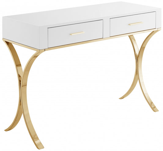 White Vanity Desk with Gold Finish