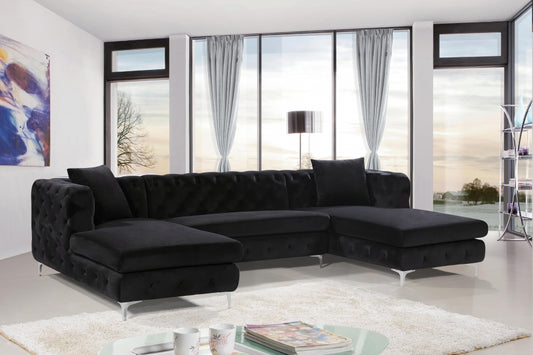 Black Gail Velvet Double Chaise Sectional