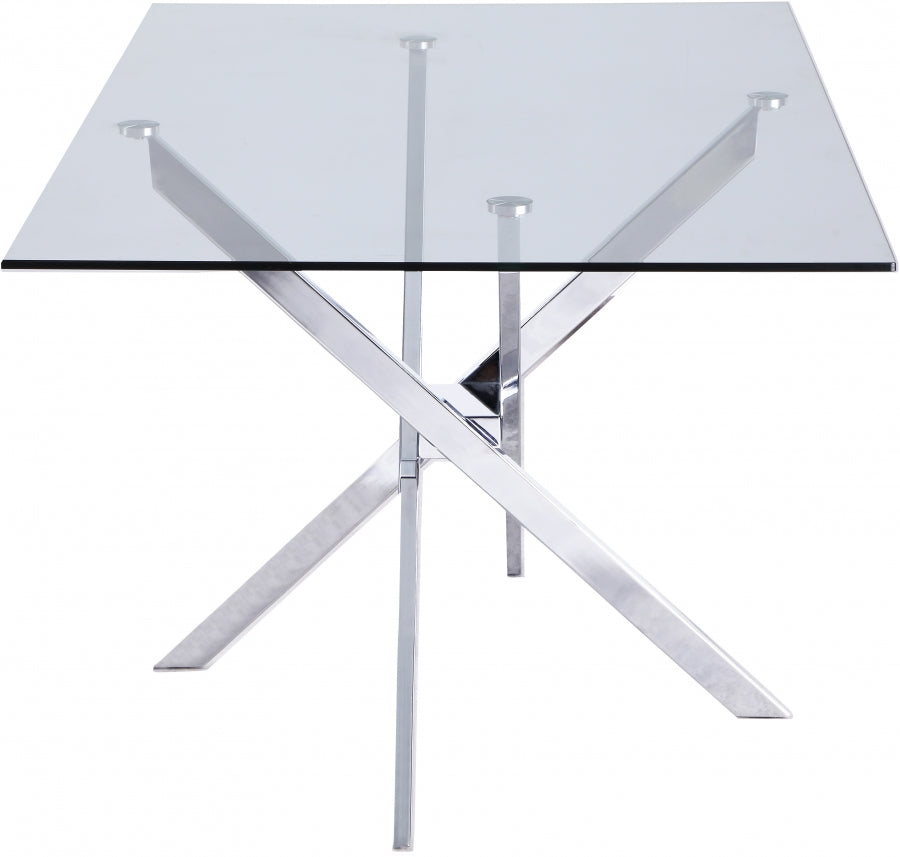 Glass Dining Table with Chrome Decorative Base