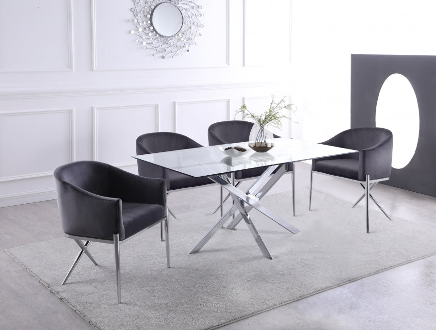 Glass Dining Table with Chrome Decorative Base