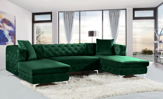 Green Gail Velvet Double Chaise Sectional