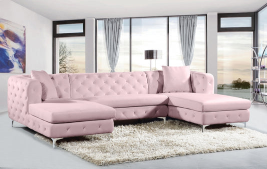 Pink Gail Velvet Double Chaise Sectional