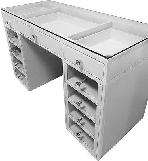 GLAM MARY WHITE VANITY WITH CLEAR GLASS TOP