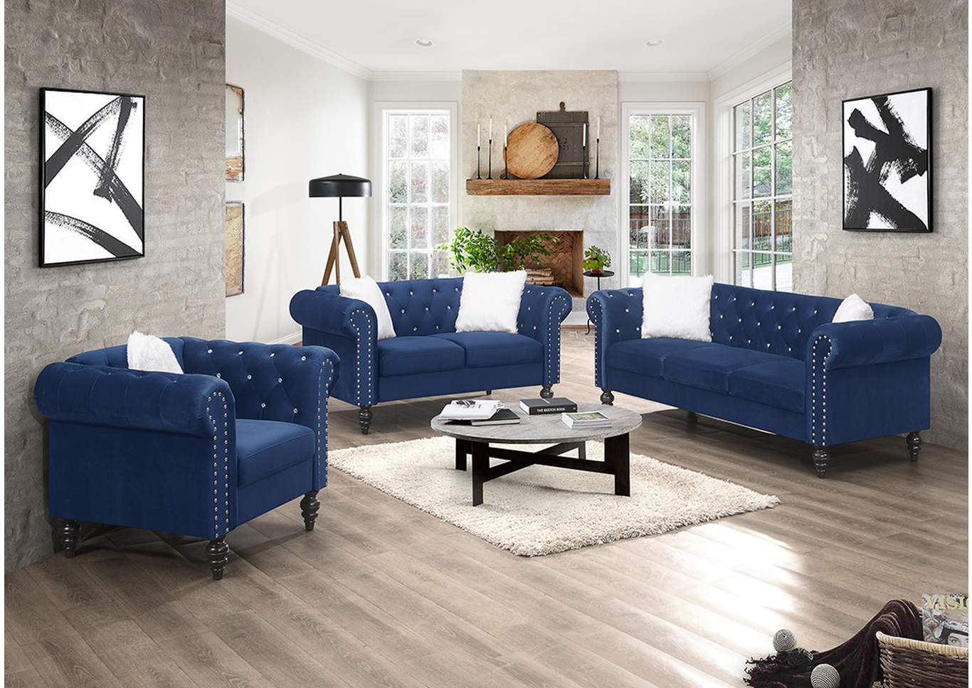 Emma Blue Sofa & Loveseat Set