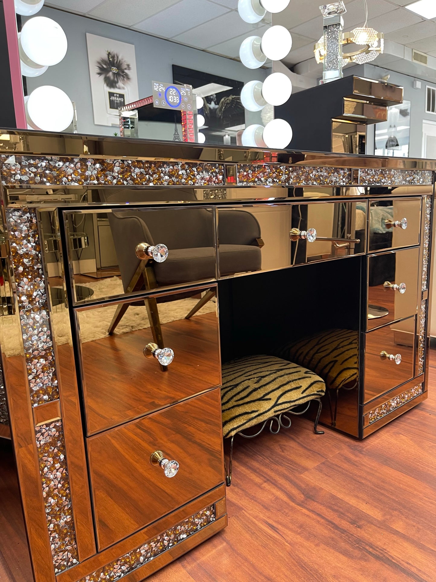 Glam Mirrored Rose Gold Vanity