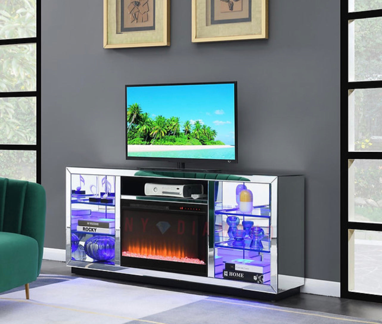 Harvard Mirrored Tv Stand Fireplace