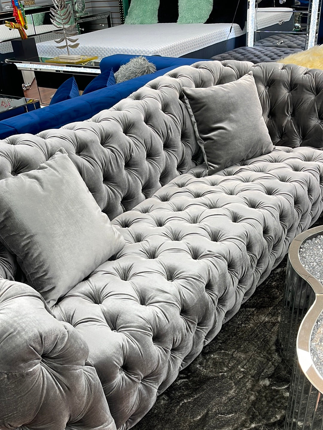 Tufted Velvet Gray Sofa & Loveseat