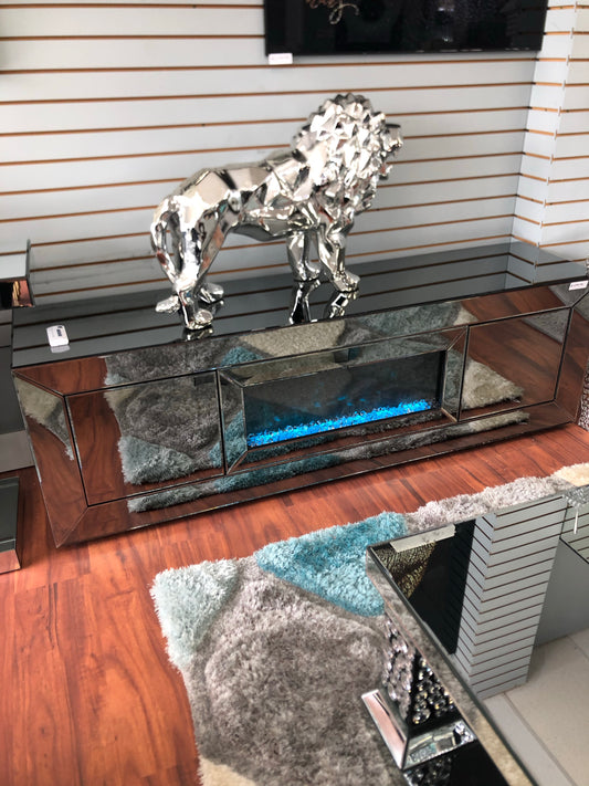 Glam Smoke Mirrored Fireplace Tv Stand