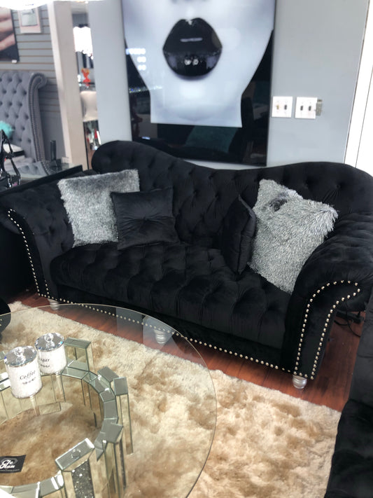 Glam Black Tufted Sofa & Loveseat Set