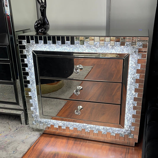 LED Mirrored Crushed Diamond Nightstand