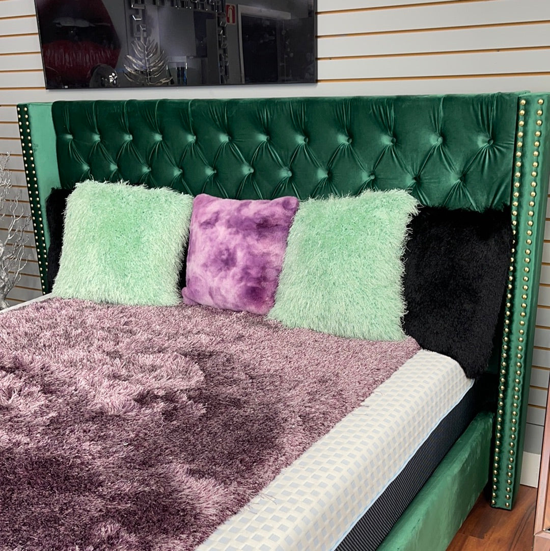 Green Velvet Tufted Queen Bed Frame