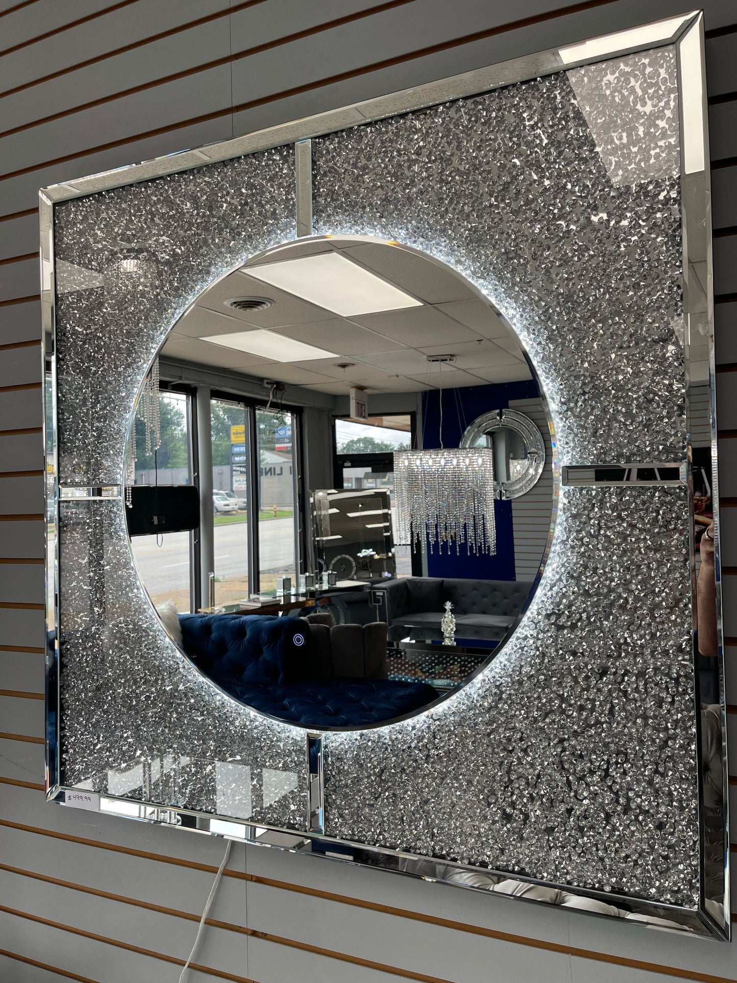 Glam wall decor LED mirror with crushed diamond