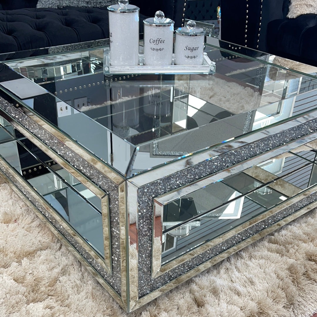 Mirrored Coffee Table with Crushed Diamonds