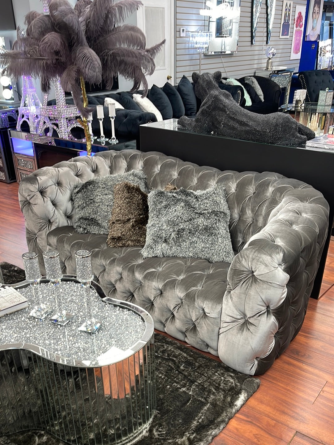 Tufted Velvet Gray Sofa & Loveseat