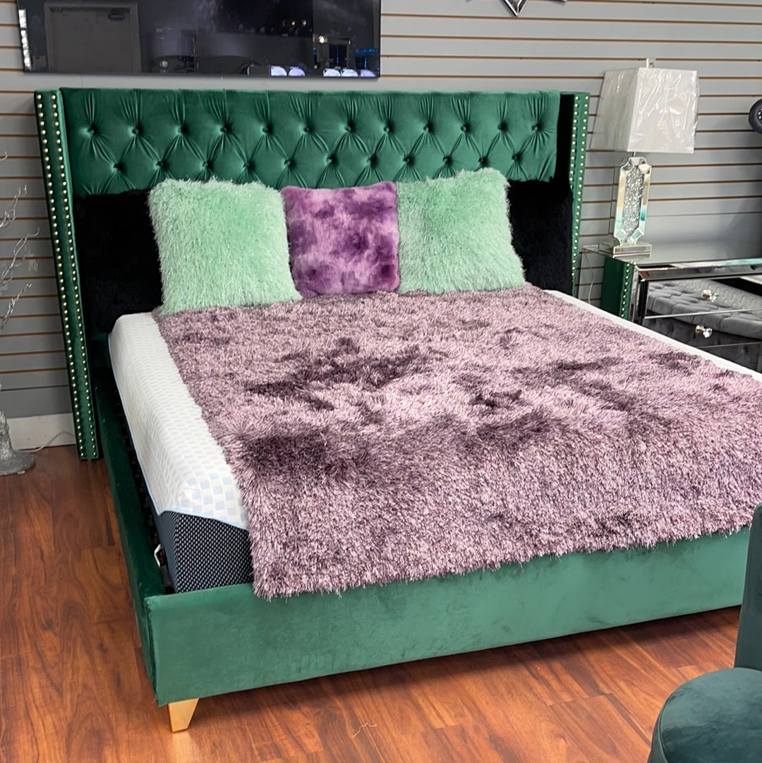 Green Velvet Tufted Queen Bed Frame