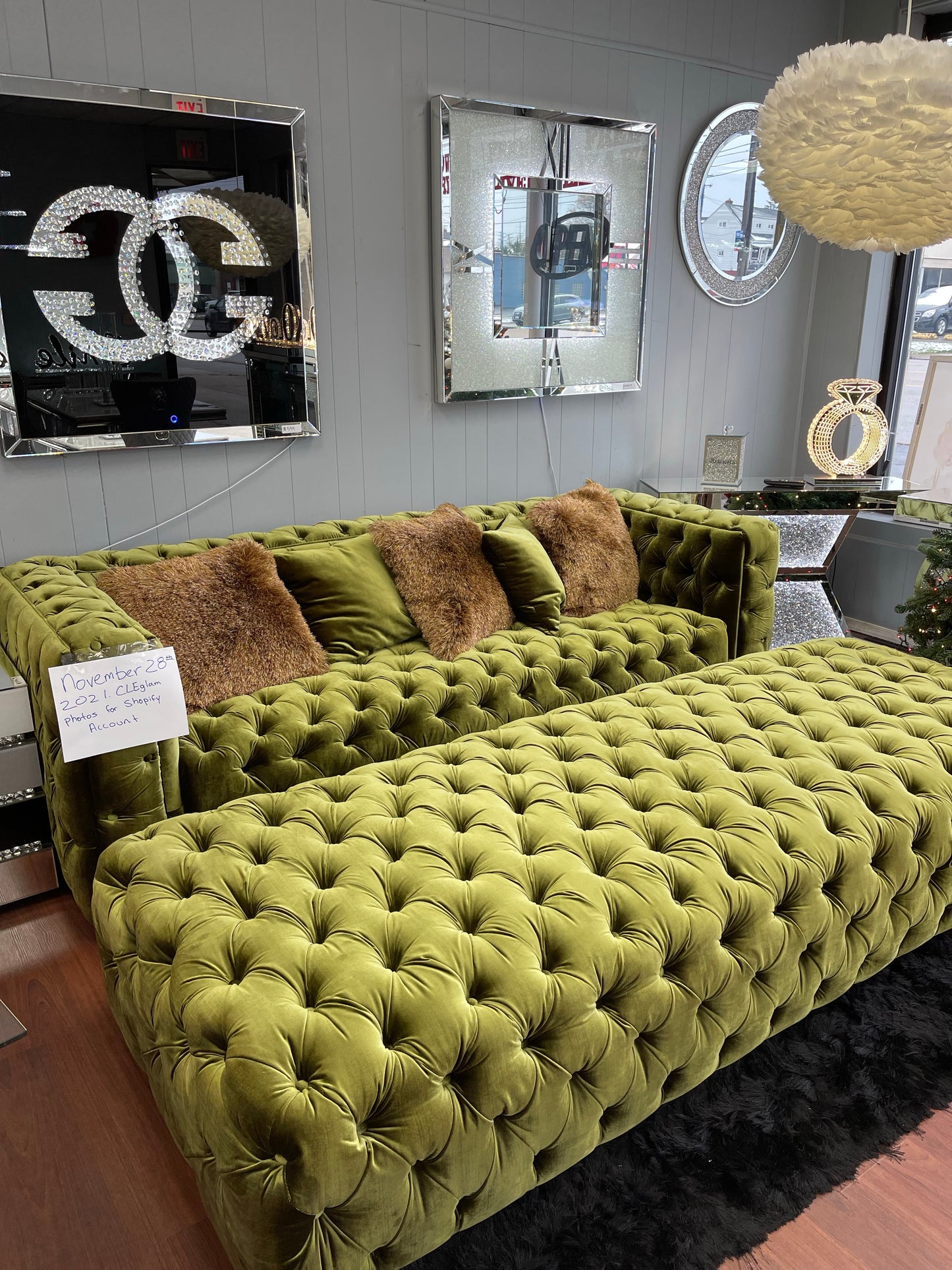 Large Extended Velvet Ottoman