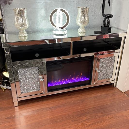 Glam Mirrored Fireplace with Crushed Diamonds