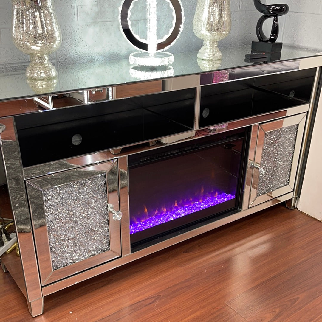Glam Mirrored Fireplace with Crushed Diamonds