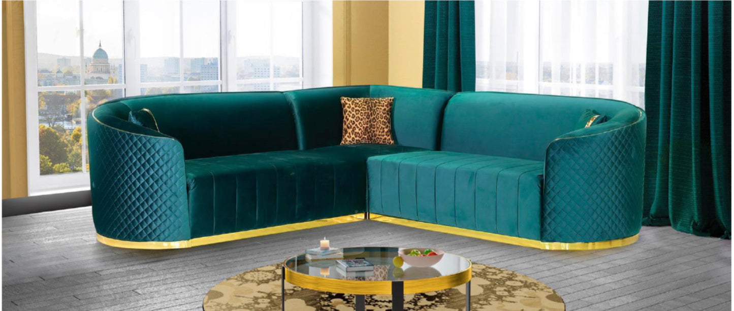Teal & Gold Queens Sectional
