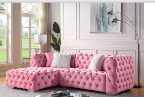 Pink Single Chaise Tufted Sectional