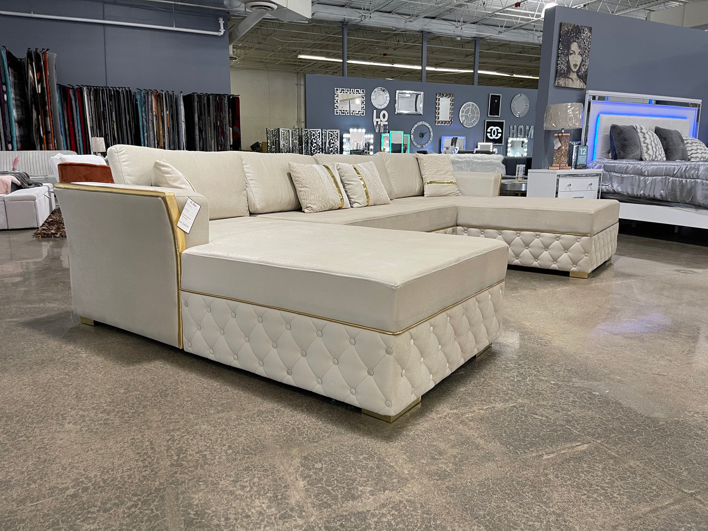 Cream & Gold Double Chaise Sectional