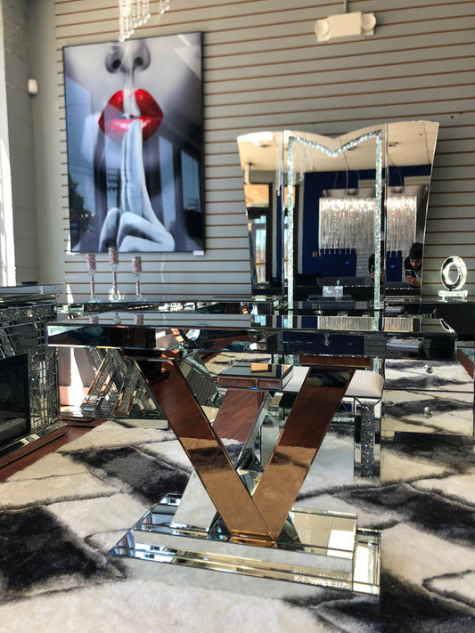 Mirrored LV Silver & Rose Console Table