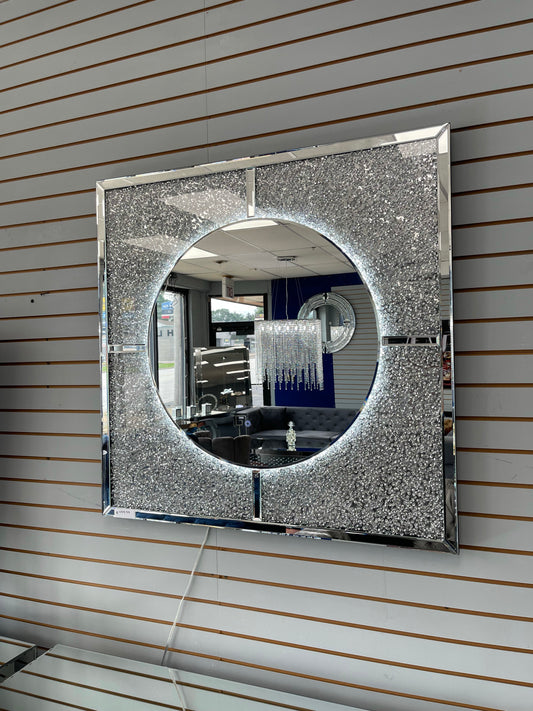 Glam wall decor LED mirror with crushed diamond