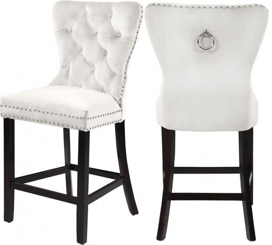 Glam Velvet White Tufted Barstool