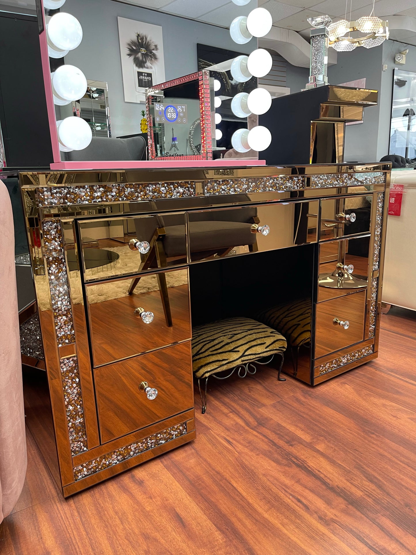 Glam Mirrored Rose Gold Vanity