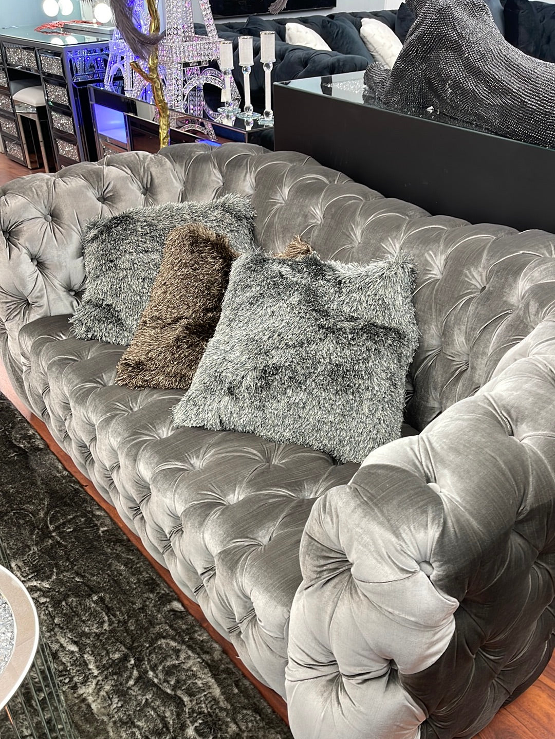 Tufted Velvet Gray Sofa & Loveseat
