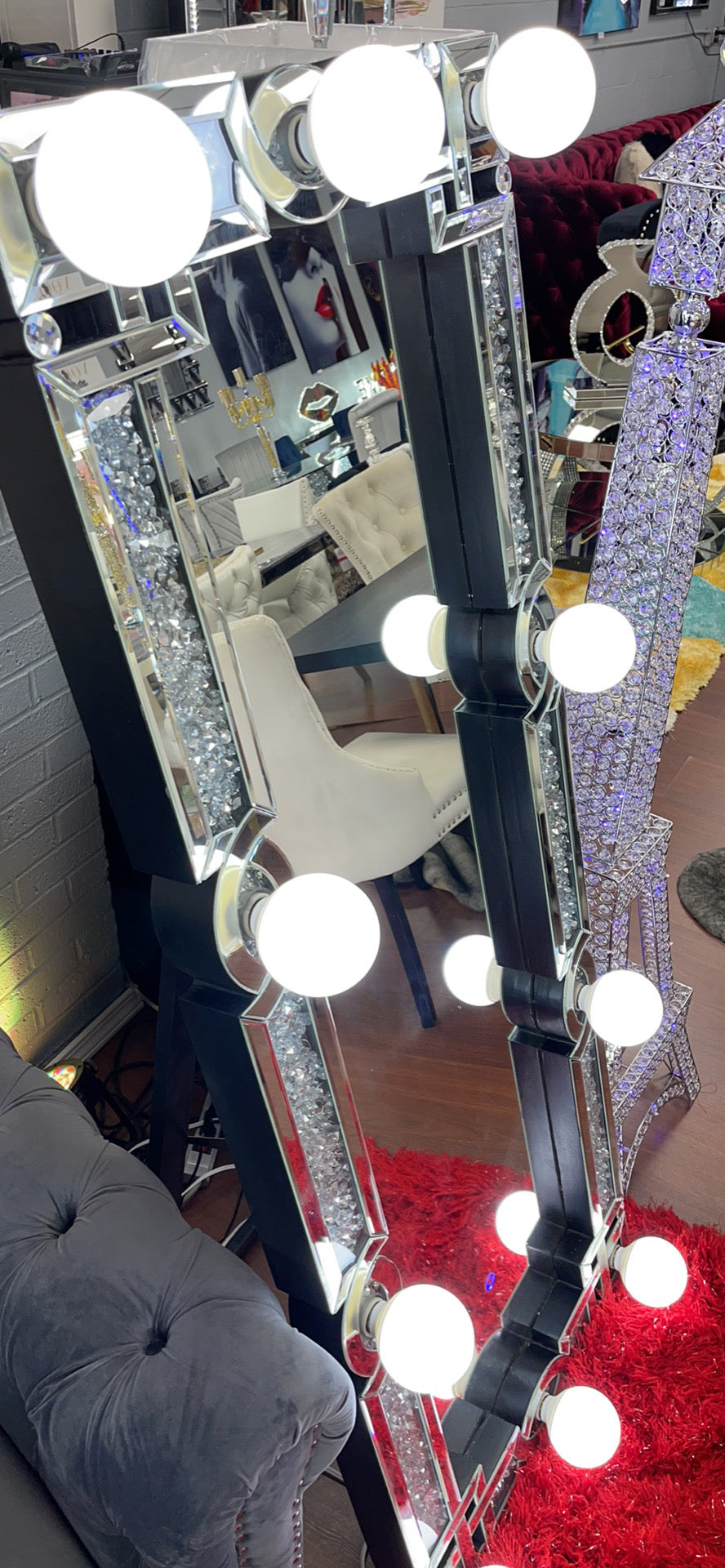 Glam Mirror w/Hollywood Bulbs &Crushed 💎s