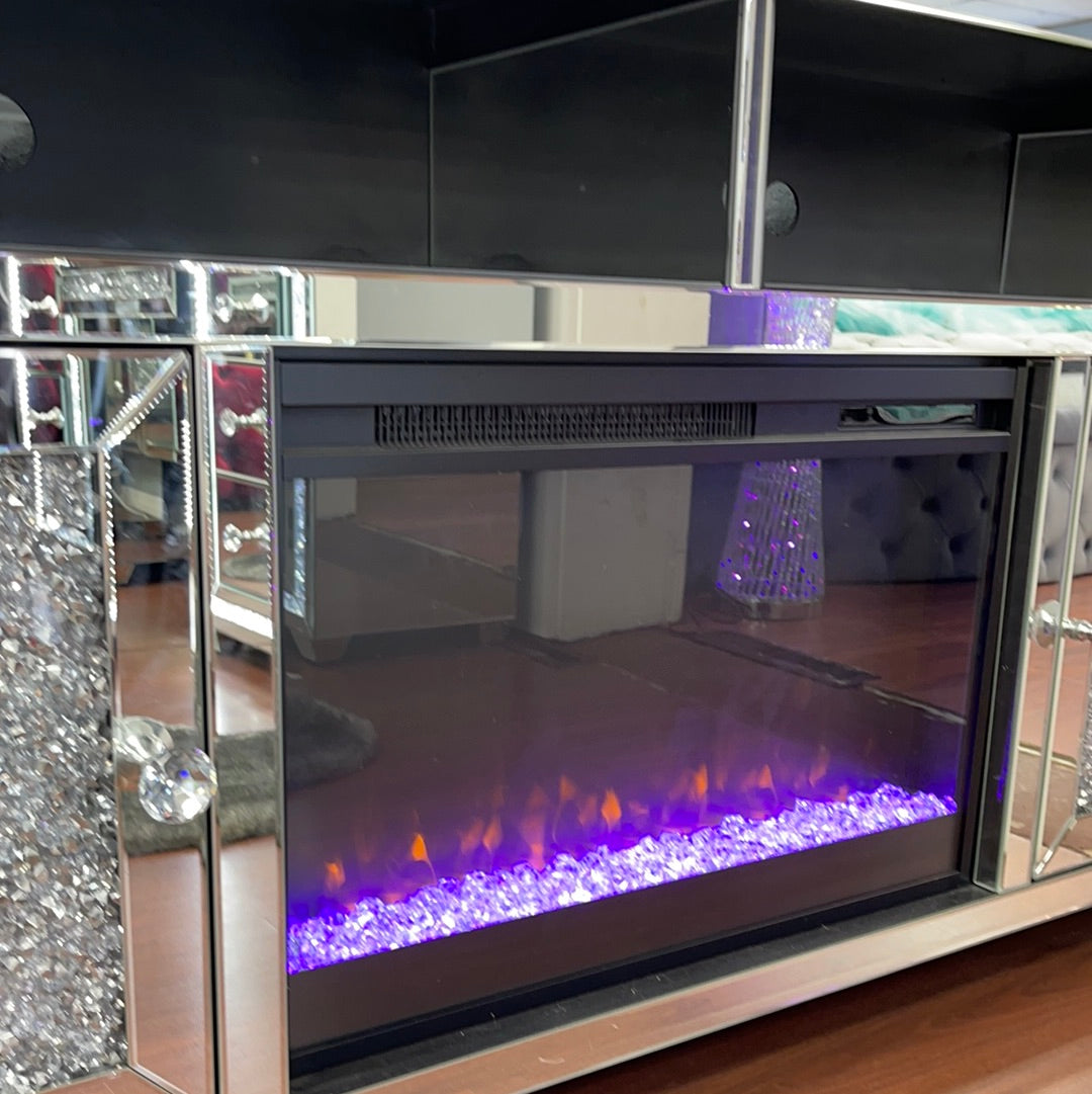 Glam Mirrored Fireplace with Crushed Diamonds