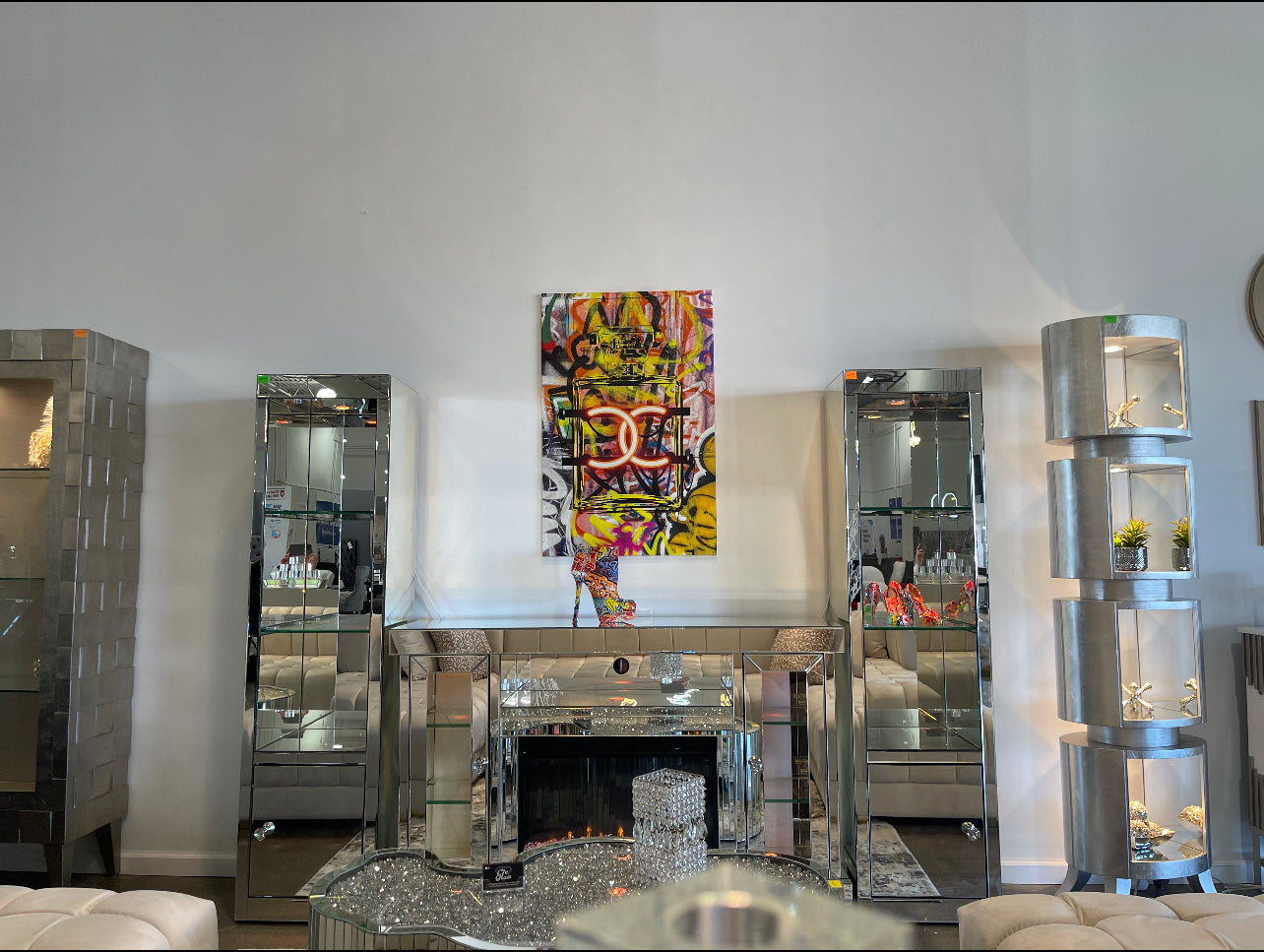 OHIO Mirrored Electric Fireplace