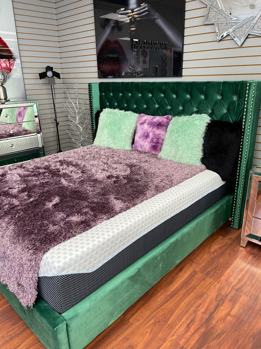Green Velvet Tufted Queen Bed Frame