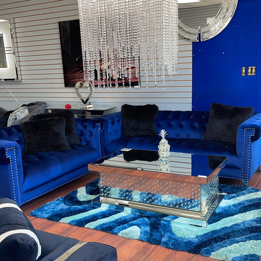 Glam Blue Velvet Sofa & Loveseat Set