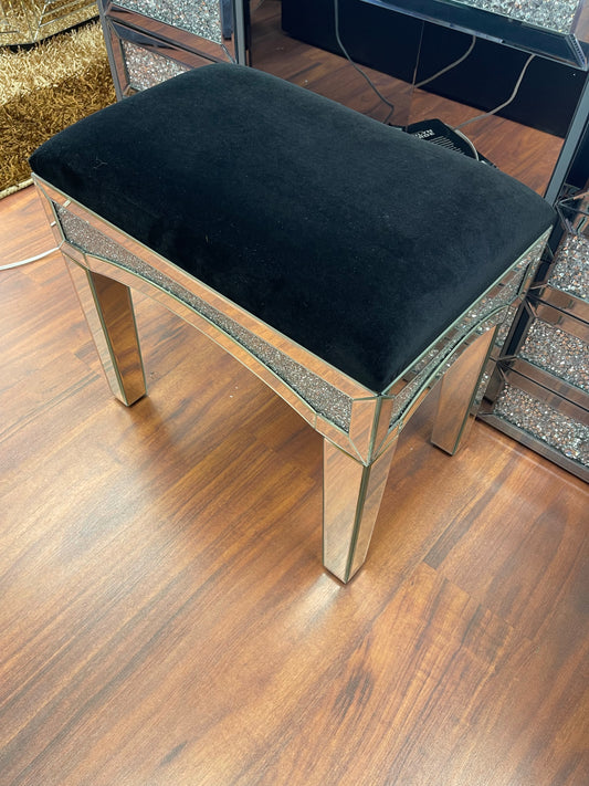 Black Velvet Vanity Stool w/crushed Diamonds