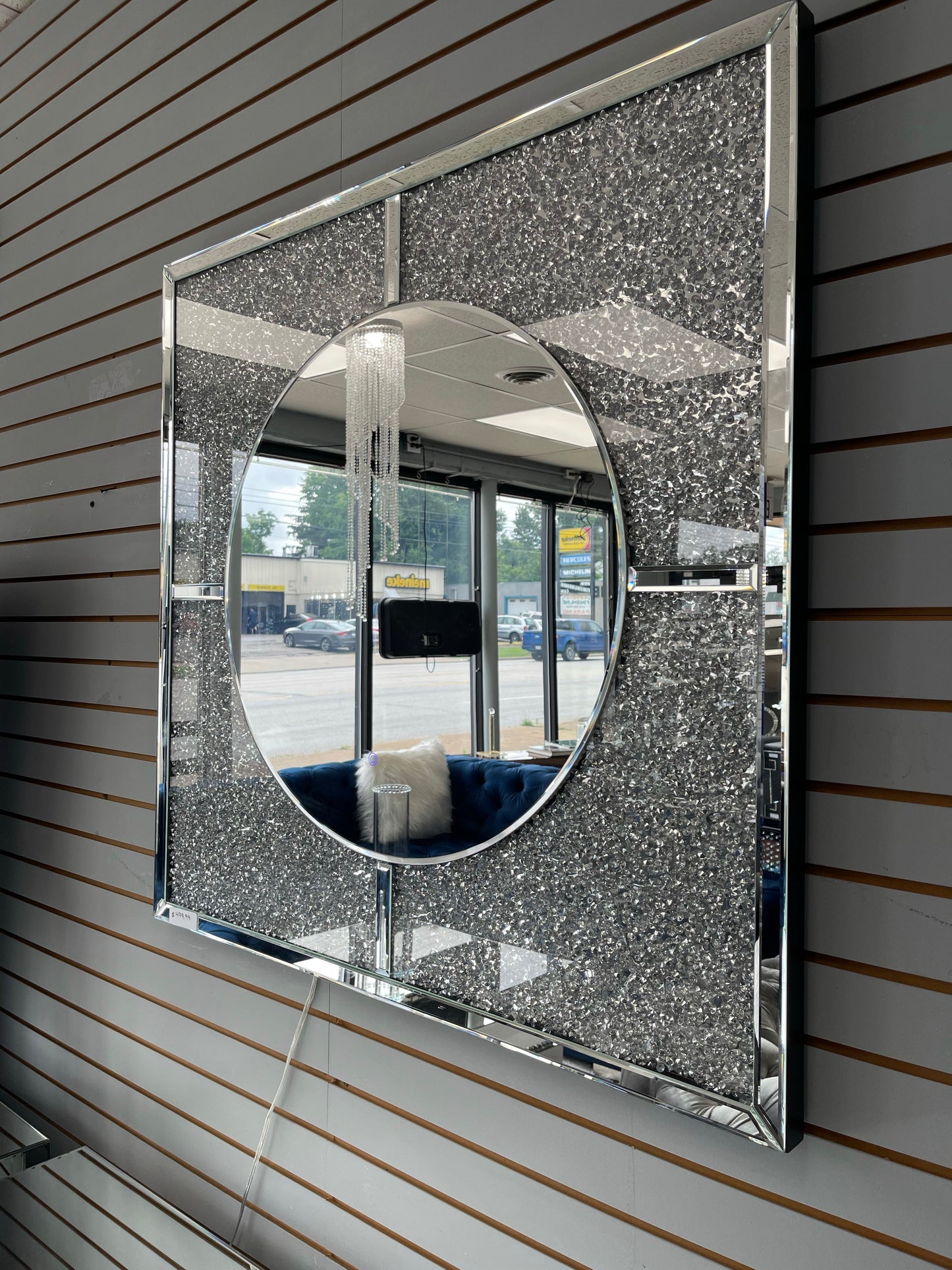 Glam wall decor LED mirror with crushed diamond