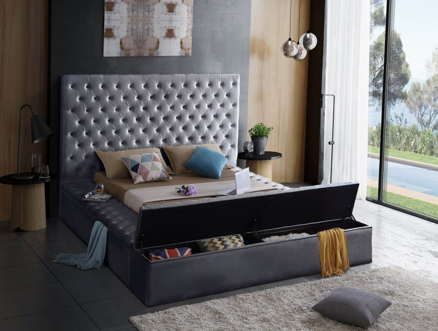 King Tufted Gray Platform Storage Bed
