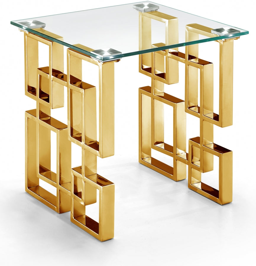 Glam golden End table with Glass Top