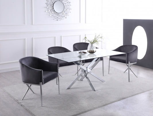 Glass Dining Table with Chrome Decorative Base