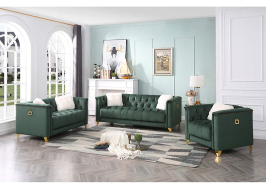 Russell Green & Gold Sofa & Loveseat Set