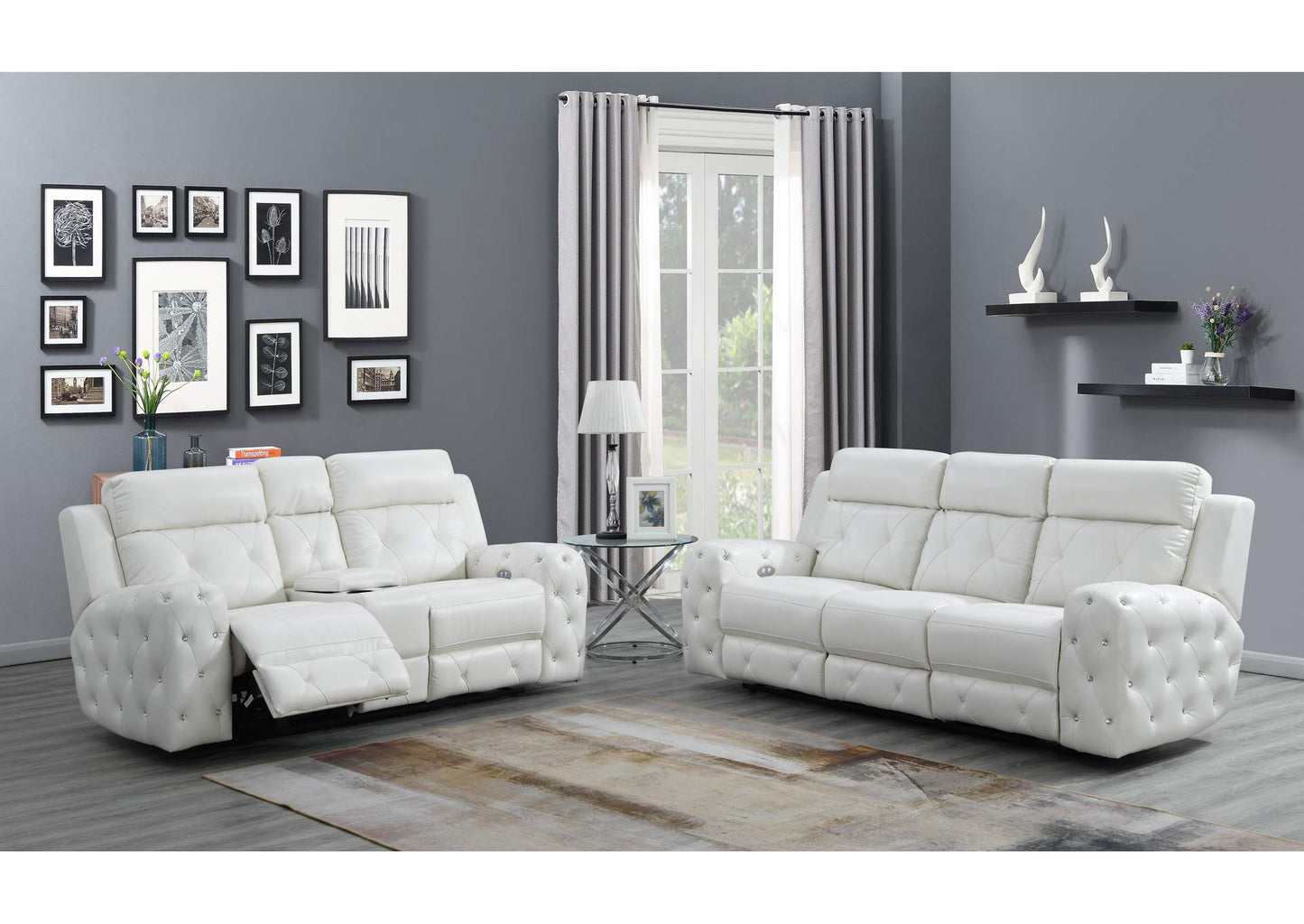Glam White Power Reclining Sofa