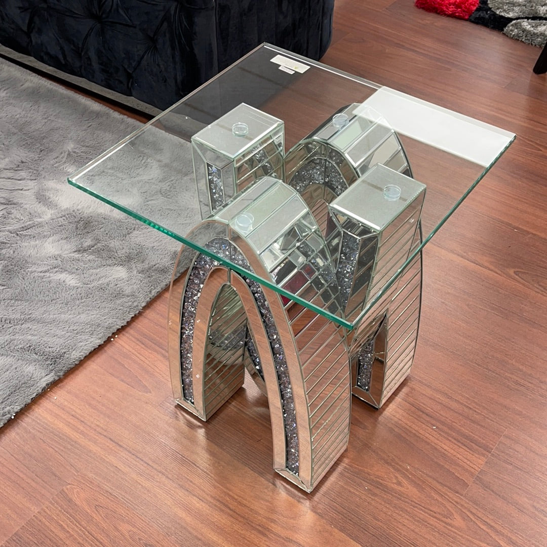 Glam Diamond Encrusted Mirrored End Table