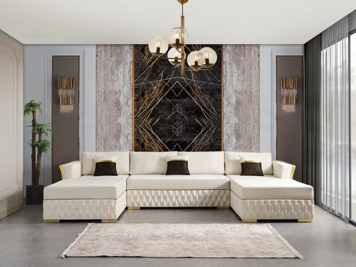 Cream & Gold Double Chaise Sectional