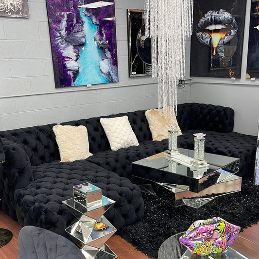 Black Hollywood Double Chaise Sectional